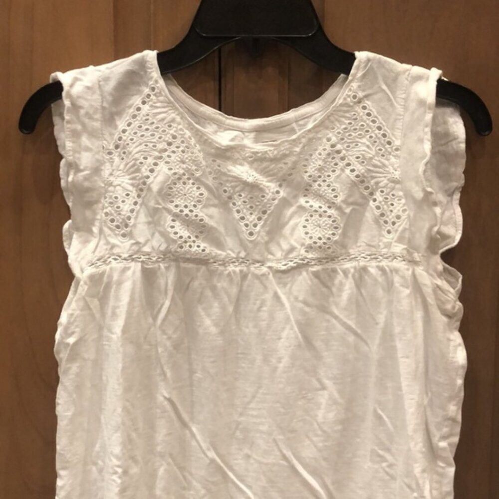 New Ann Taylor ruffle sleeve eyelet cutout embroidery crew neck t-shirt blouse - Picture 3 of 6